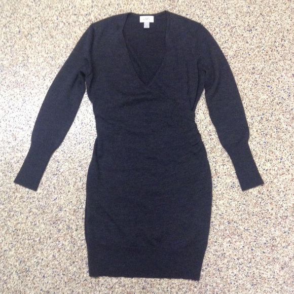 LOFT Dresses & Skirts - Gray merino wool wrap sweater dress Loft size M